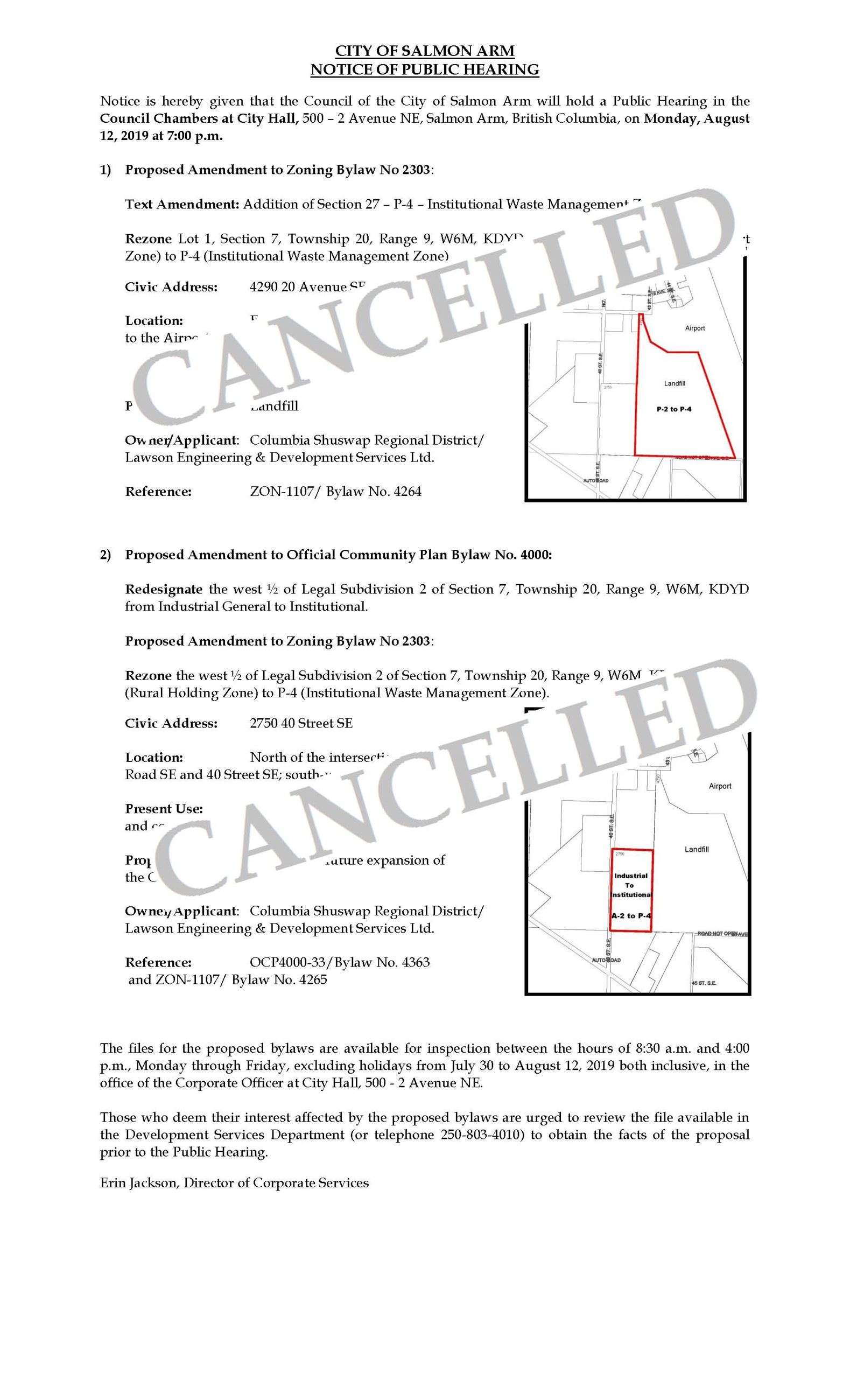 July 31 and August 7 (OCP4000-33, ZON1107) (Cancelled Version)